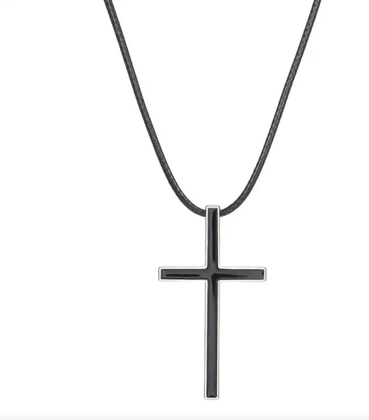 Stainless Steel Black and Silver Cross Pendant Necklace